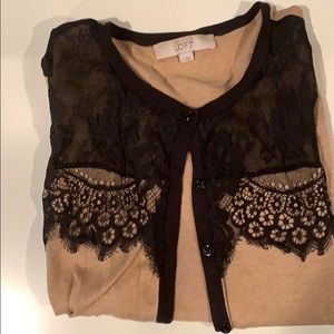 Loft 3/4 Sleeve Cardigan w/ Lace Detail